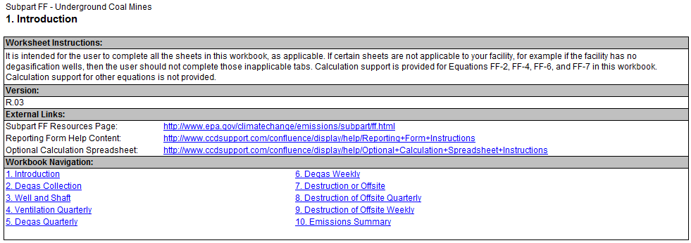 Subpart FF: Worksheet Instructions